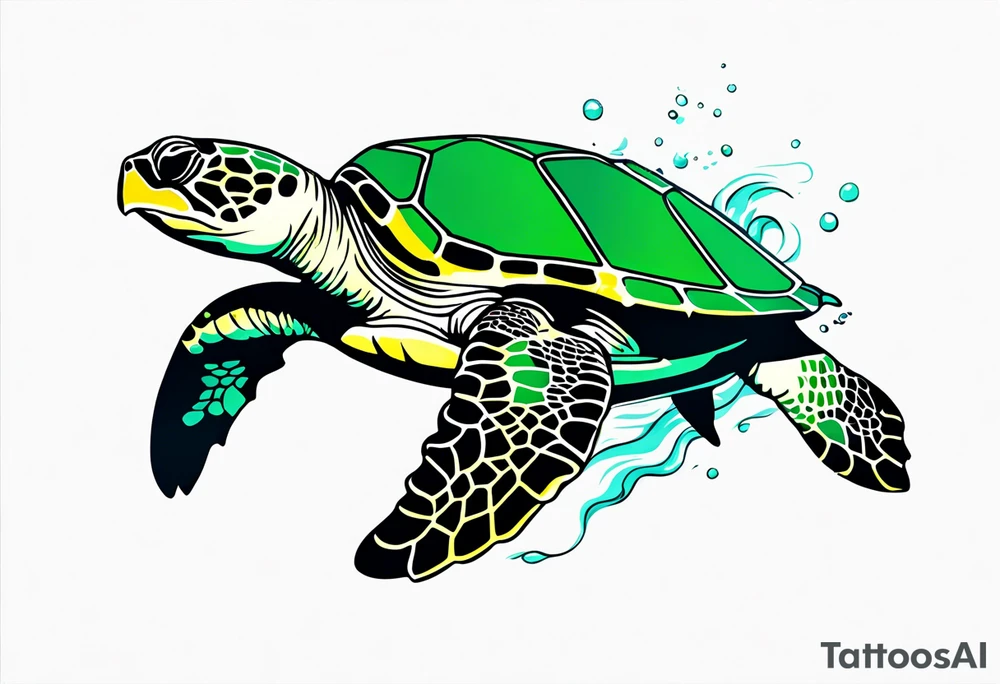 green sea turtle swimming tattoo idea