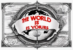 The world is yours from scarface movie with red letters 3d tattoo idea