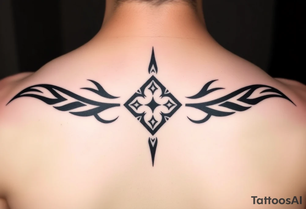 A sharp edged rip curl wave with small diamond stars inside of an elongated diamond tattoo idea