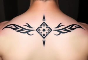 A sharp edged rip curl wave with small diamond stars inside of an elongated diamond tattoo idea