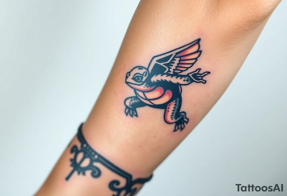 Flying ninja monkey turtle with color tattoo idea