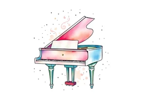 dreamy grand piano under the stars tattoo idea