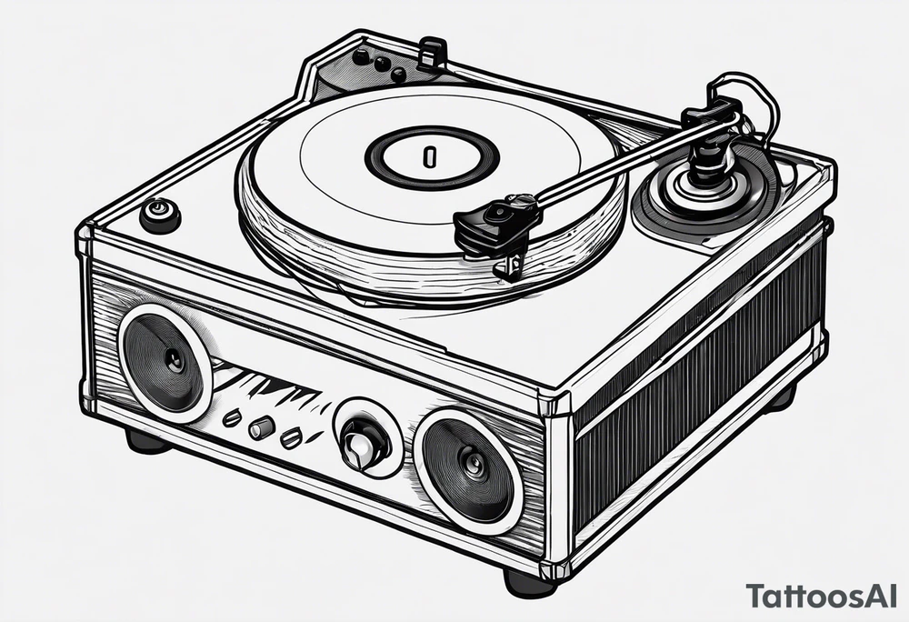 A recordplayer fineline minimalistic in one line 2D tattoo idea