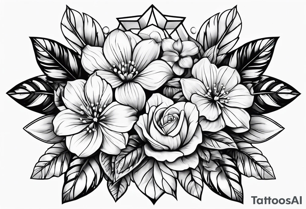 Big diamonds and flowers tattoo idea
