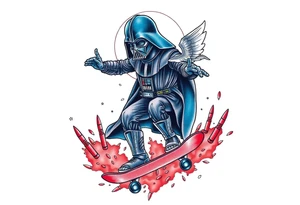MEMORY TATTOO
Darth Vader skateboarding heaven, outdoors, bullets, star wars>blue and red 
"Darth Carter"
12/29/88-01/06/24 tattoo idea