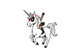 Silly glittery Deadpool riding unicorn  middle finger tattoo idea