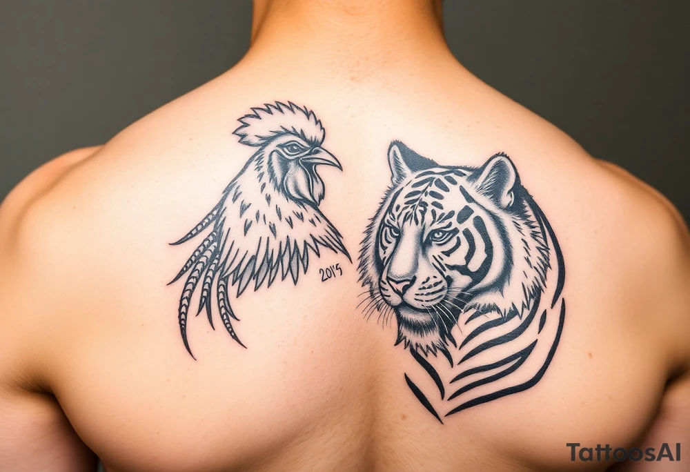 Rooster dog and tiger together tattoo idea