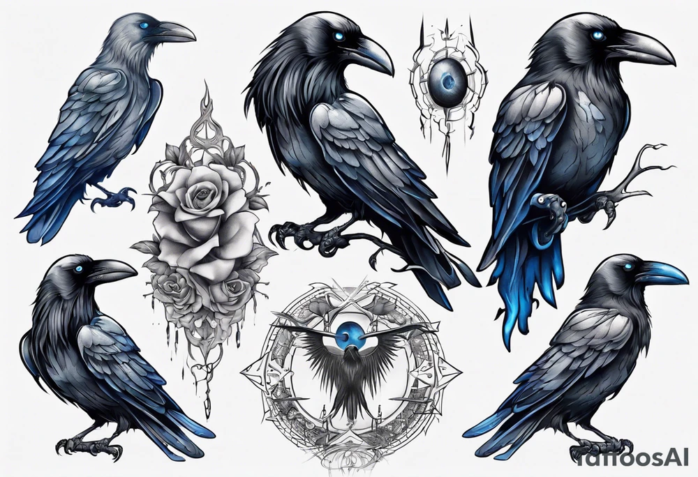 Dark raven with blue eyes tattoo idea