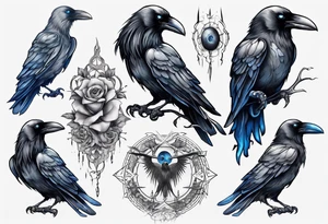 Dark raven with blue eyes tattoo idea
