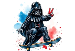 MEMORY TATTOO
Darth Vader skateboarding with Hawaiian hand signal hang loose in heaven, outdoors, bullets, star wars>blue and red 
"Darth Carter"
12/29/88-01/06/24 tattoo idea