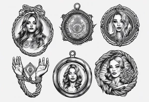 woman hand holding medallion with rope tattoo idea