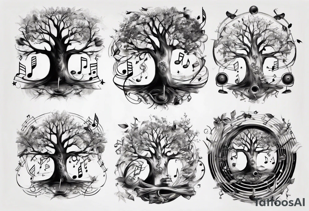 music speaker note tree stave tattoo idea