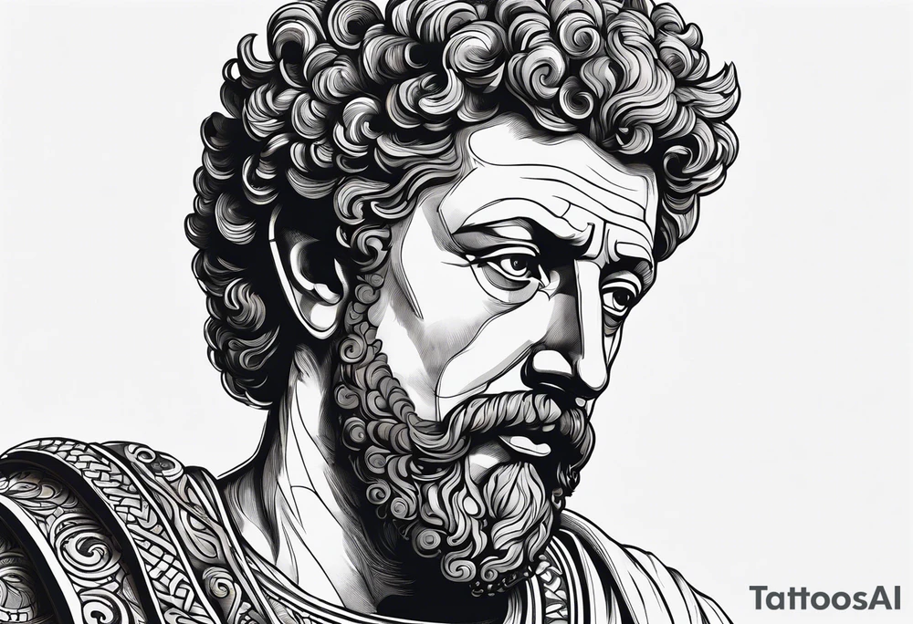 Marcus Aurelius looking toward the observer in a 45 degree angle, with only half his face shown tattoo idea