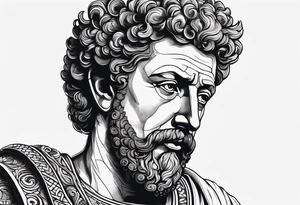 Marcus Aurelius looking toward the observer in a 45 degree angle, with only half his face shown tattoo idea