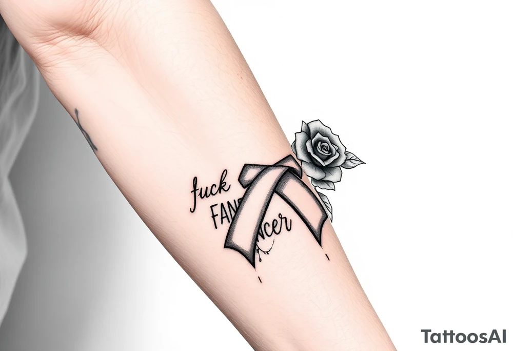 Pretty Cancer ribbon that says fuck cancer with roses tattoo idea