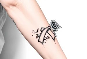 Pretty Cancer ribbon that says fuck cancer with roses tattoo idea
