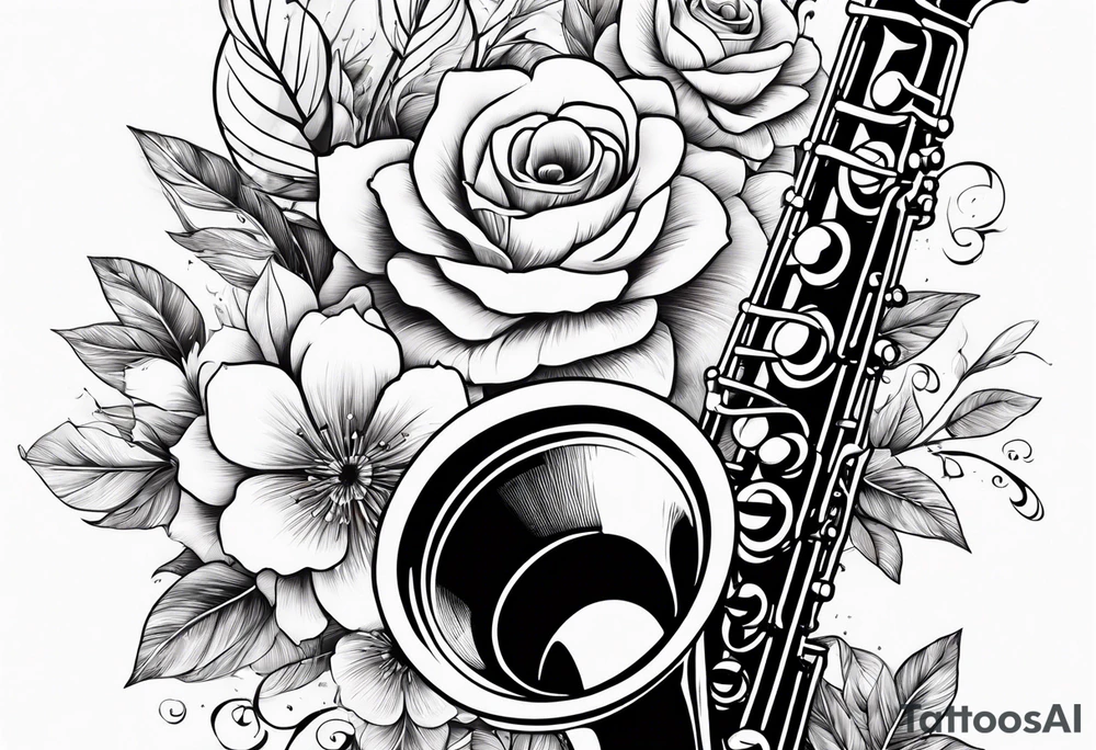 A saxaphone with flowers coming out (in the appearance of musical notes) tattoo idea