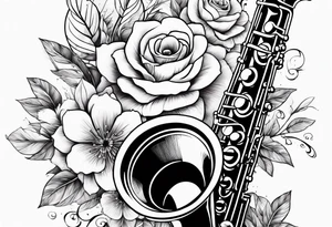 A saxaphone with flowers coming out  (in the appearance of musical notes) tattoo idea
