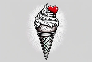 mint chocolate chip ice cream cone with small red heart on it somewhere. tattoo idea