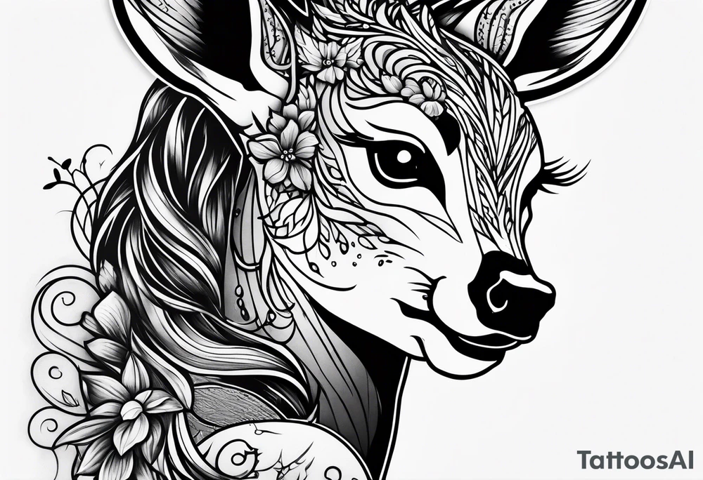 dark themed crying bambi fawn tattoo idea
