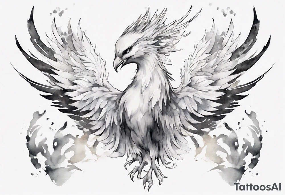 a white phoenix wearing iron diadem crown tattoo idea