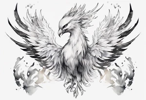 a white phoenix wearing iron diadem crown tattoo idea