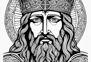 haloed head of a flat stern Byzantine Christ with all-demanding eyes. tattoo idea