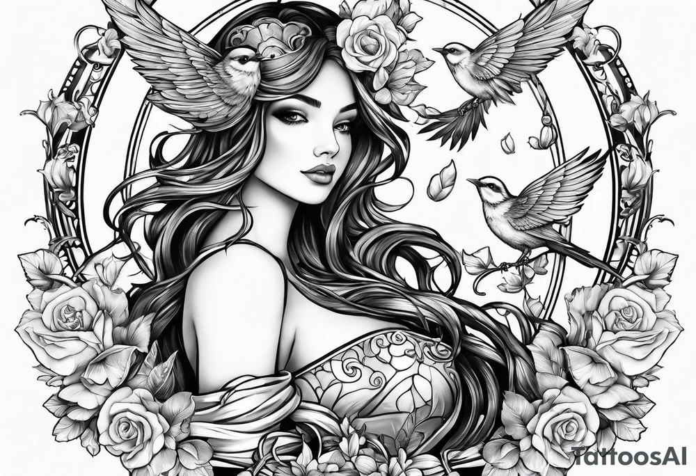 Fairy, bird and pennies tattoo idea