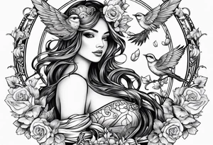 Fairy, bird and pennies tattoo idea