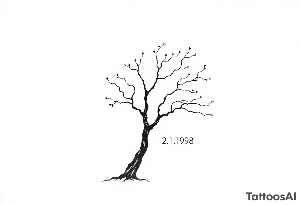 easy windy tree with date 02.18.1998 tattoo idea