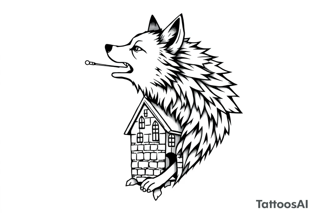 Big bad wolf  blowing a brick house down tattoo idea