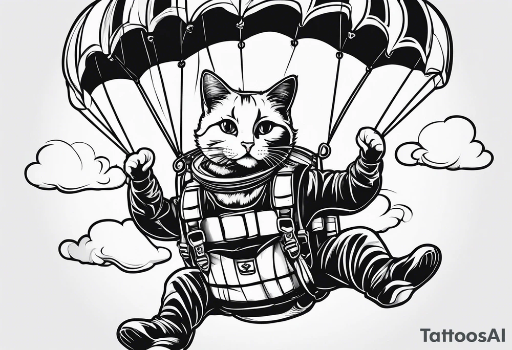 funny cat skydiving with a parachute open tattoo idea