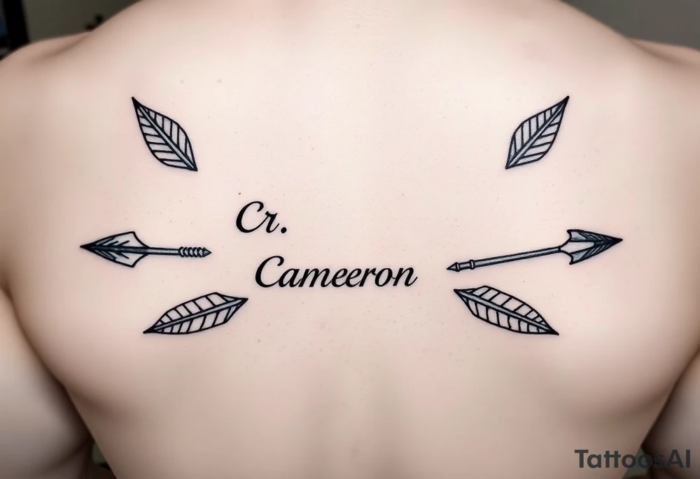 2 bow arrows one arrow is to incorporate the name Cameron and the other arrow is to incorporate the name Connor tattoo idea