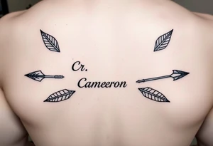 2 bow arrows one arrow is to incorporate the name Cameron and the other arrow is to incorporate the name Connor tattoo idea