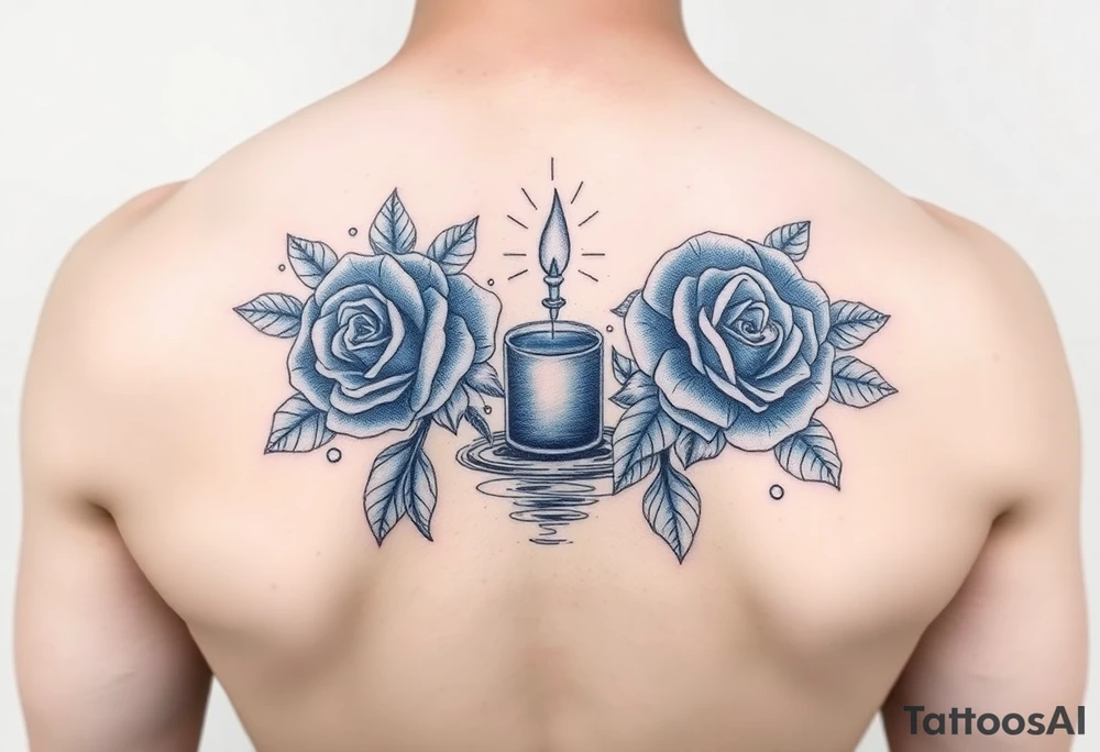 Blue, roses, water, candle tattoo idea