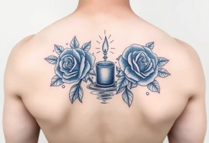 Blue, roses, water, candle tattoo idea