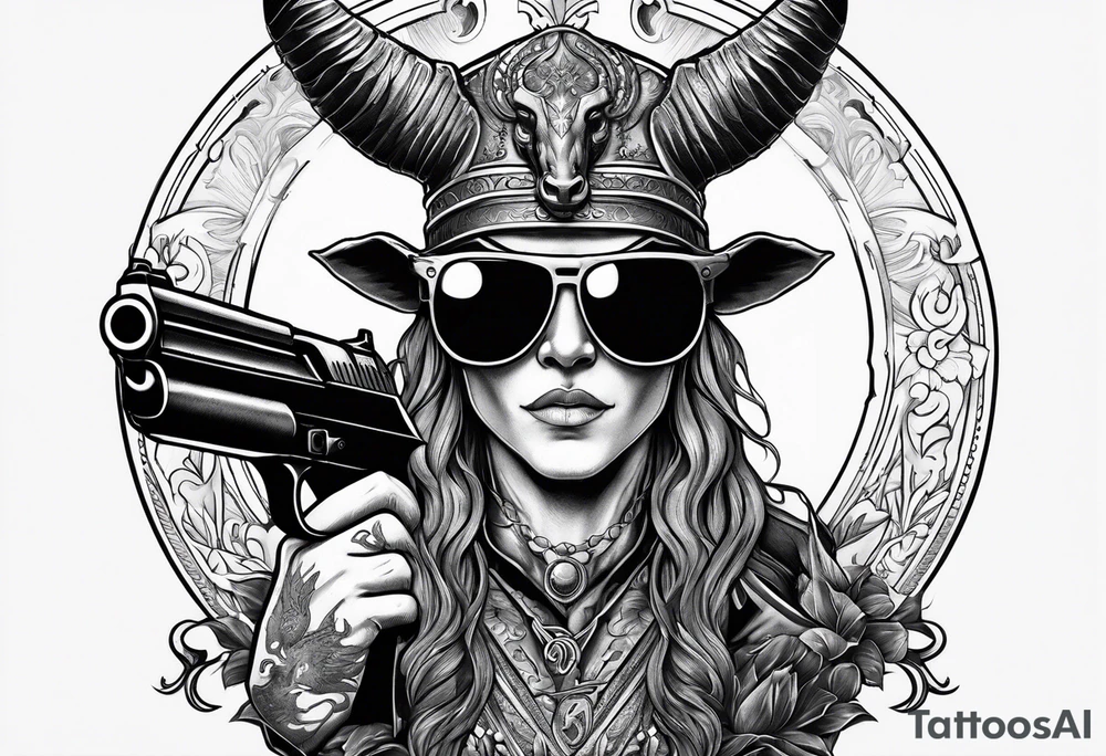 capricorn with sunglasses and a gun tattoo idea