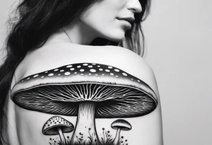 woman dancing around a mushroom tattoo idea