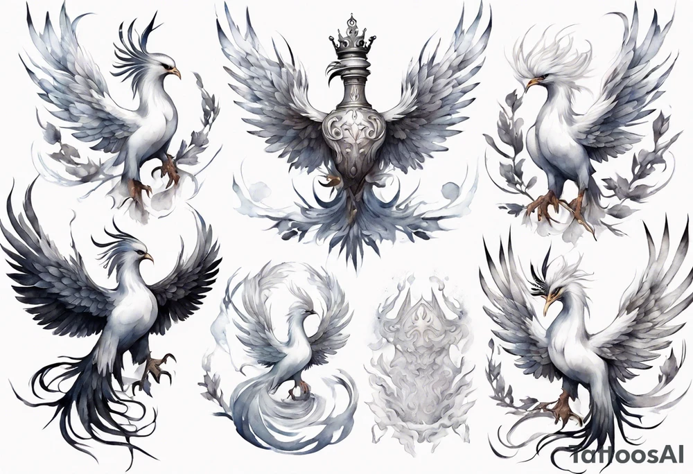 a white phoenix with an iron crown tattoo idea