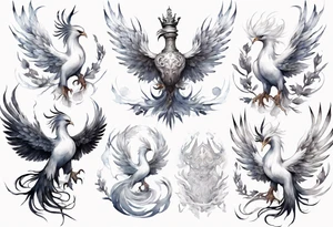 a white phoenix with an iron crown tattoo idea