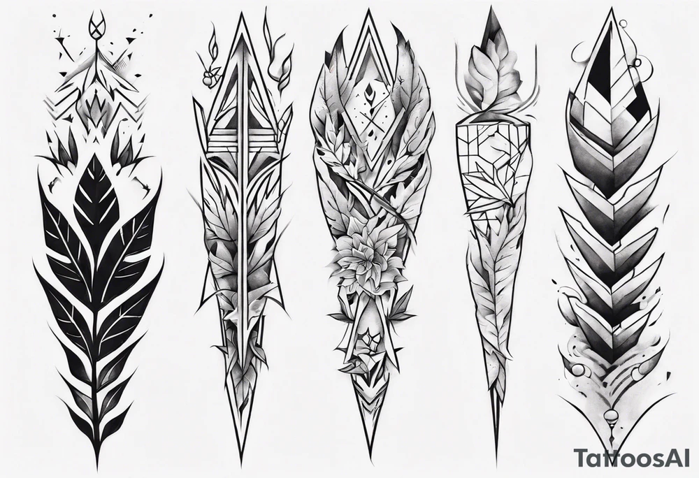 full arm tattoo. pointy leaves combined with geometric shapes. whole arm tattoo idea