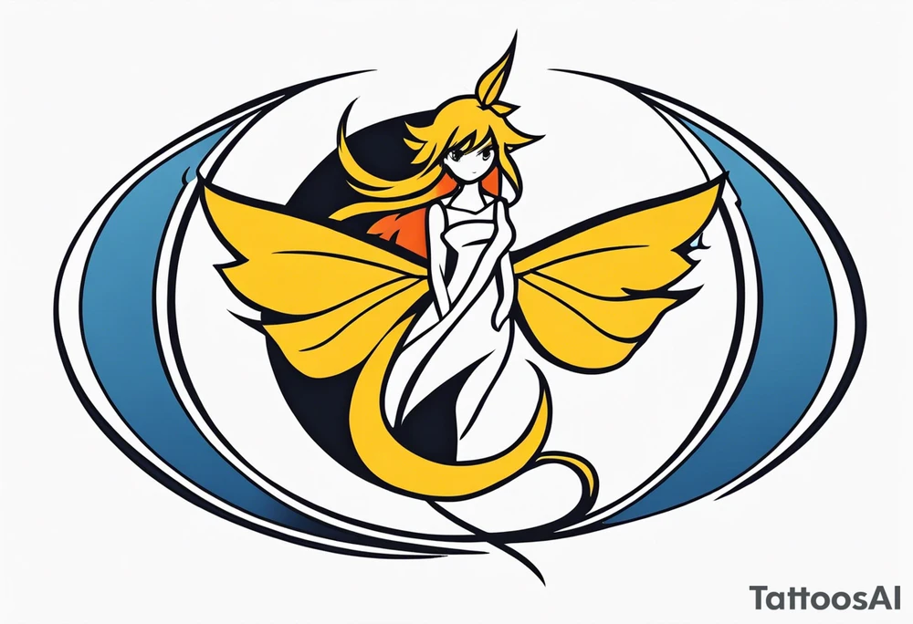 A fairy with a tail that is the fairy in the Fairy Tail anime guild logo tattoo idea