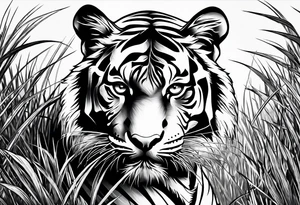 Tiger in the grass, staring ahead tattoo idea