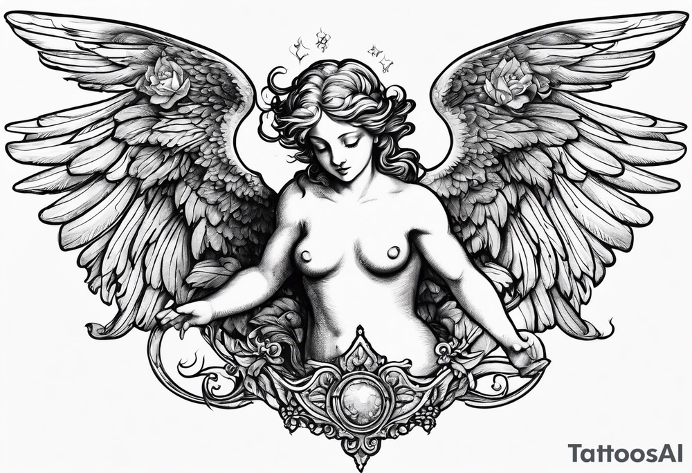 Flying Cherub renaissance style tattoo idea