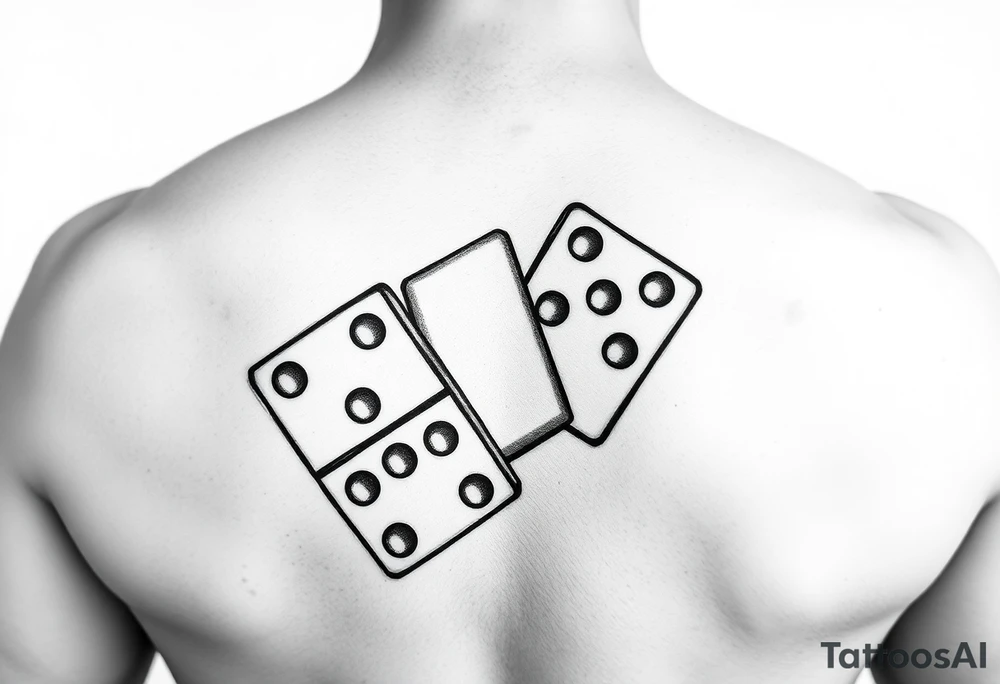 Three domino tiles falling onto each other, showing the pips 8, 7, and 6. tattoo idea