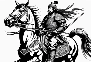 Mongol warrior on horseback carrying a head of a dead samurai tattoo idea