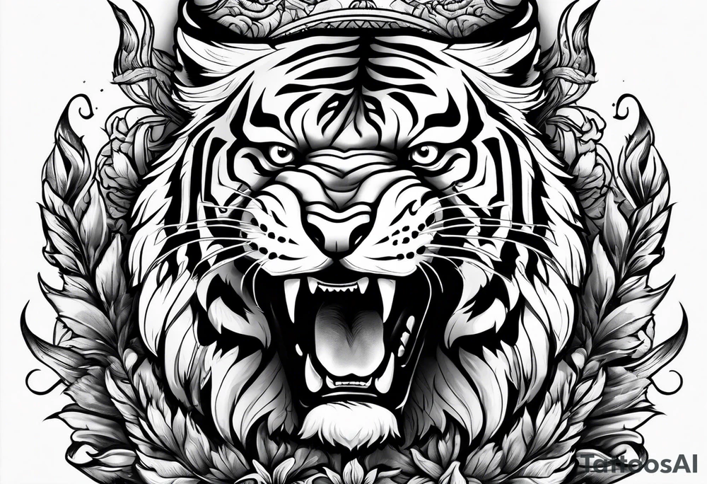 Tiger wearing crow roaring tattoo idea