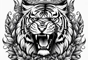 Tiger wearing crow roaring tattoo idea