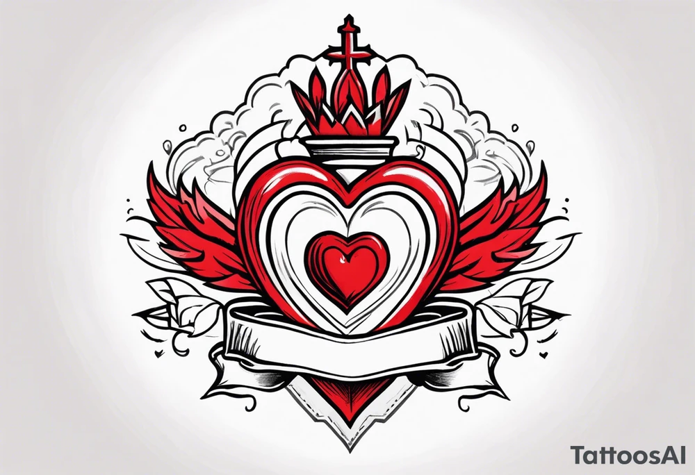 sacred heart vintage traditional tattoo simple sketch old school bold colors with banner tattoo idea