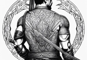 Warrior with sword back turned tattoo idea